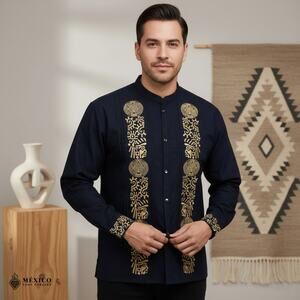 Traditional Mexican Embroidered Long Sleeve Shirt – Artisan Cultural Style